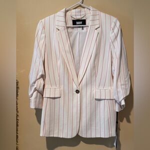 DKNY White and Pink Striped Blazer